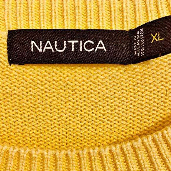 Nautica Men's 100% Cotton Crew Neck Sweater Size XL Yellow Gold Embroidered Logo - Picture 3 of 5